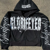 Felpa con cappuccio e zip retrò con stampa di lettere unica