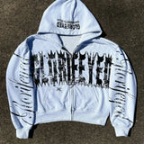 Felpa con cappuccio e zip retrò con stampa di lettere unica