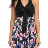 Completo due pezzi tankini con scollo a V e stampa all'americana