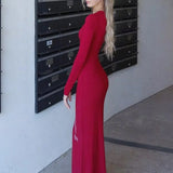 Abito lungo aderente con scollo a V e strass