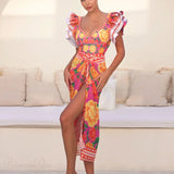 Set due pezzi con sarong con stampa di bambù vintage