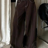 Jeans dritti a vita alta marroni vintage