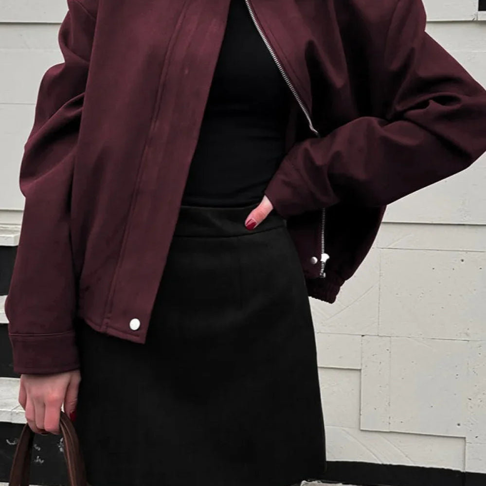 Giacca utility vintage in pelle scamosciata bordeaux