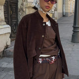 Giacca vintage in velluto a coste con colletto rialzato e bottoni larghi