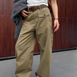 Pantaloni cargo vintage con risvolto e drappeggio