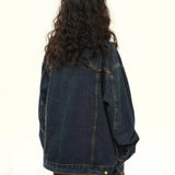 Giacca utility vintage in denim ricamato con revers larghi