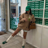 Soprabito vintage in lana con revers color cachi