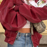 Giacca vintage in pelle con risvolto e maniche lunghe