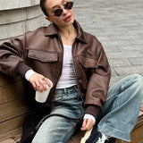 Giacca in pelle con revers stile bomber Maillard vintage