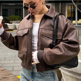 Giacca in pelle con revers stile bomber Maillard vintage