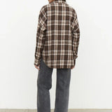 Camicetta vintage a quadri con colletto e maniche lunghe e tasche