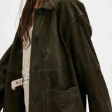 Giacca monopetto in pelle scamosciata semplice vintage