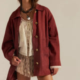 Giacca monopetto in pelle scamosciata semplice vintage