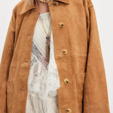 Giacca monopetto in pelle scamosciata semplice vintage