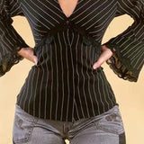 Camicetta vintage a contrasto in pizzo a righe