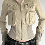 Giacca vintage utility a maniche lunghe a coste