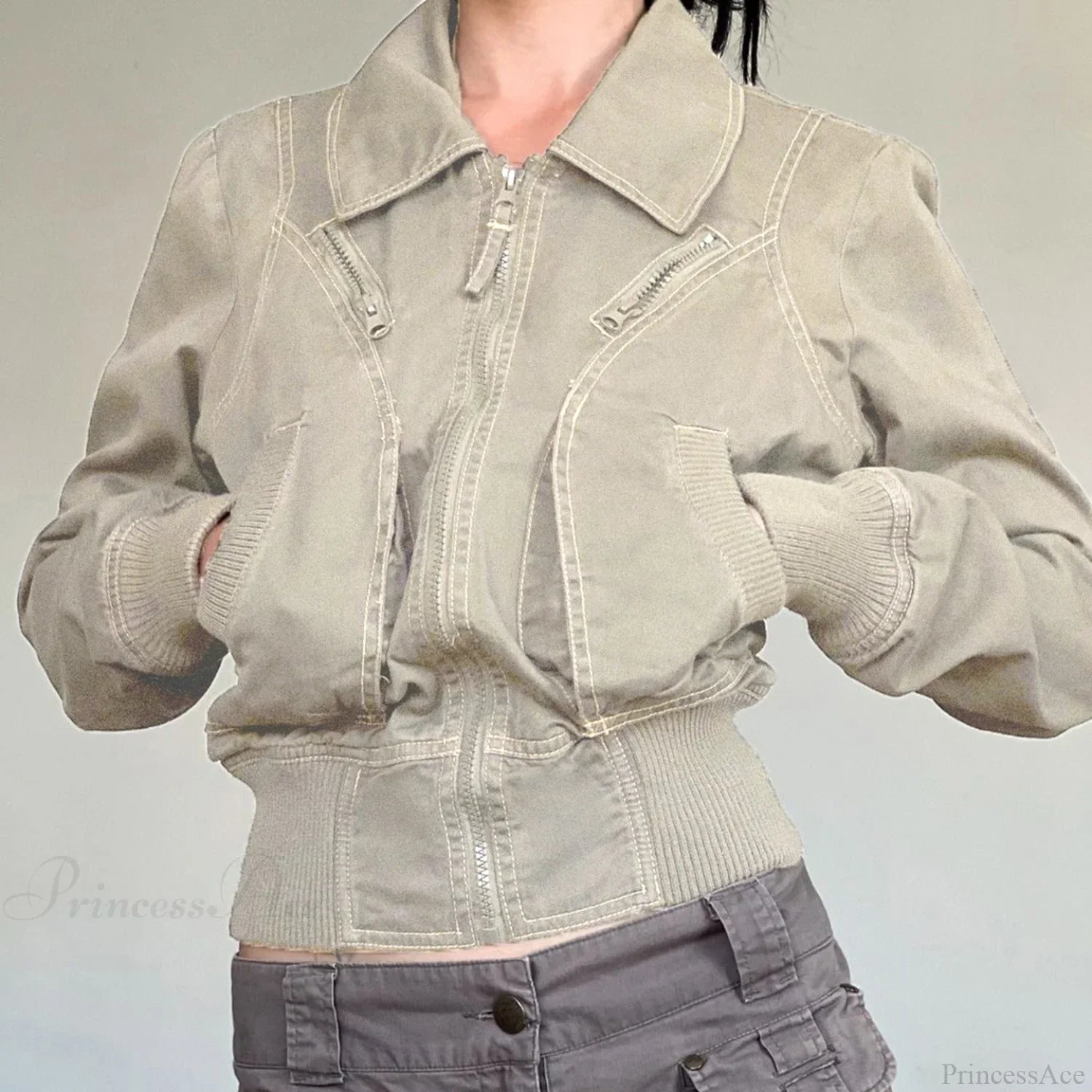 Giacca vintage utility slim fit con tasca e cerniera