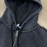 Felpa con cappuccio corta aperta sul davanti ricamata in 3D lavata