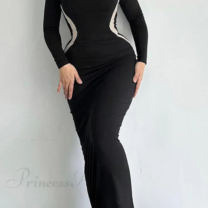 Abito midi aderente ondulato con contrasto