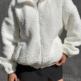 Cappotto caldo da viaggio con colletto in pile bianco