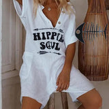 Tuta da donna con bottoni - Stampa hippie - Maniche corte - Vestibilità comoda