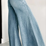 Jeans eleganti e semplici in denim lavato a gamba larga