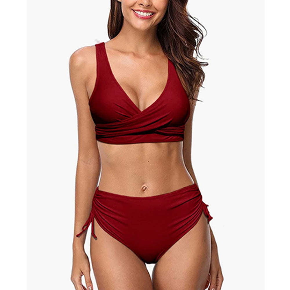 Bikini da donna – Top avvolgente con scollo a V – Vita alta – Taglio modellante traspirante