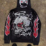 Felpa con cappuccio e zip stile cartone animato hip-hop Y2K Dark