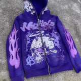 Felpa con cappuccio e zip stile cartone animato hip-hop Y2K Dark