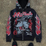 Felpa con cappuccio e zip stile cartone animato hip-hop Y2K Dark