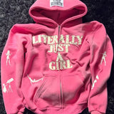 Felpa con cappuccio e zip larga con stampa 3D di lettere hip-hop Y2K