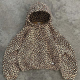 Felpa con cappuccio hip-hop con stampa leopardata Y2K