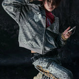 Felpa con cappuccio e zip a righe leopardate Y2K