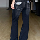 Jeans versatili Y2K a vita bassa con lavaggio acido e bootcut