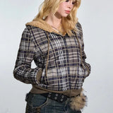 Felpa con cappuccio in pile Sherpa a quadri Y2K