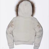 Felpa con cappuccio Y2K Sherpa Collar con strass, cerniera frontale e vita stretta