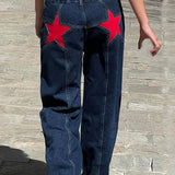 Jeans patchwork color-block con stelle Y2K