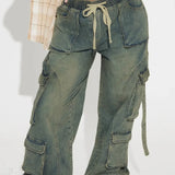 Pantaloni cargo in denim hip-hop Y2K Street