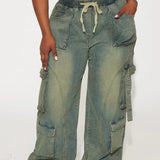 Pantaloni cargo in denim hip-hop Y2K Street