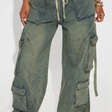 Pantaloni cargo in denim hip-hop Y2K Street