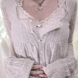 Blusa Y2K con bottoni e scollo quadrato dolce