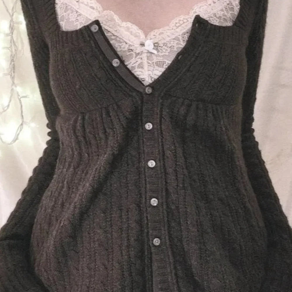 Blusa Y2K con bottoni e scollo quadrato dolce