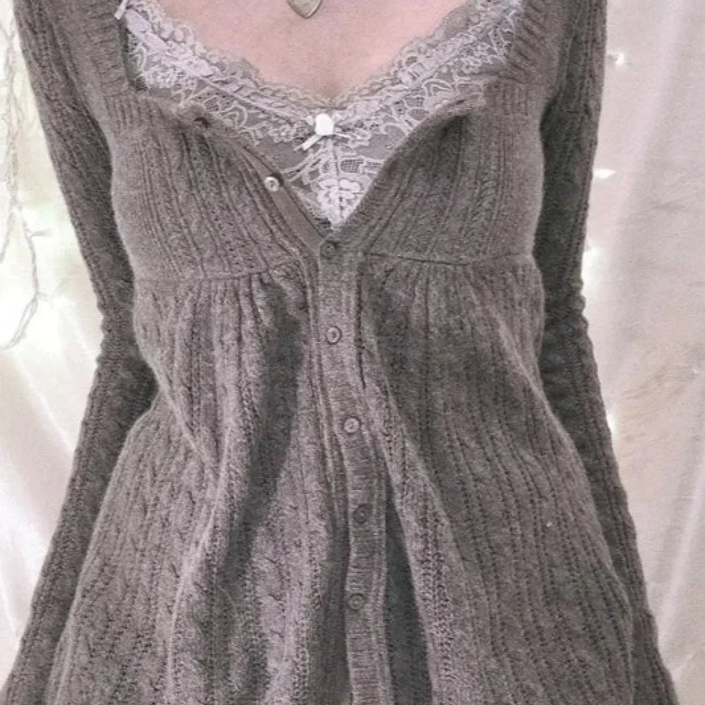 Blusa Y2K con bottoni e scollo quadrato dolce