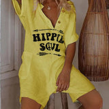 Tuta da donna con bottoni - Stampa hippie - Maniche corte - Vestibilità comoda